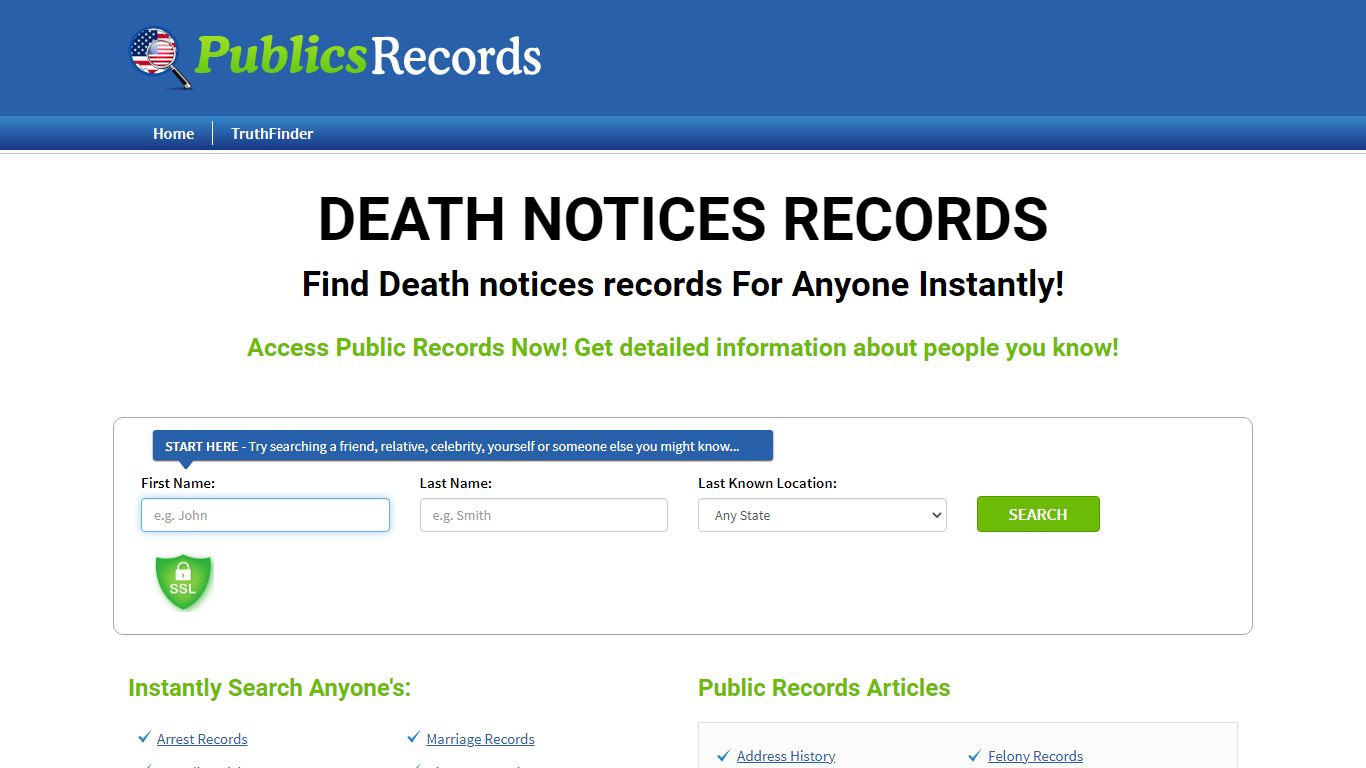 Find Death notices records For Anyone Instantly!
