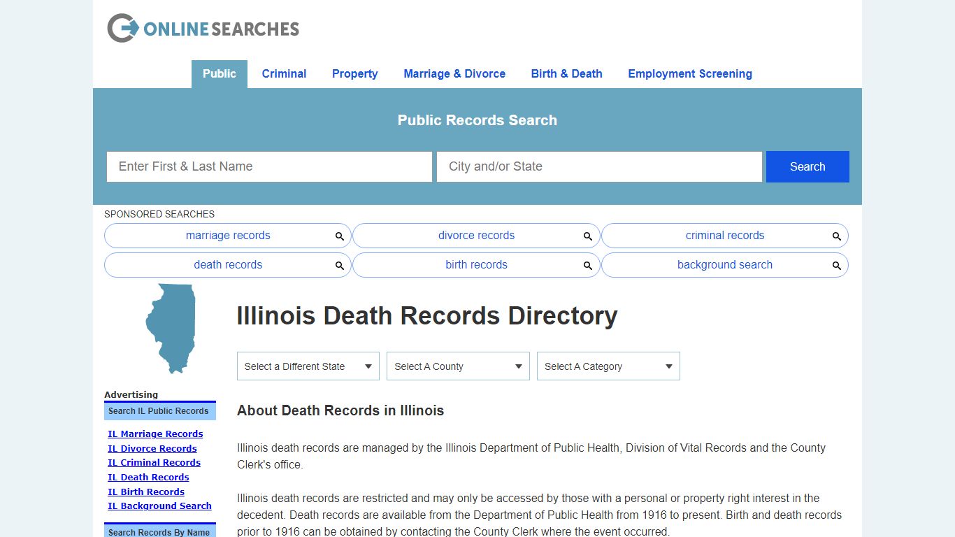 Illinois Death Records Search Directory - OnlineSearches.com